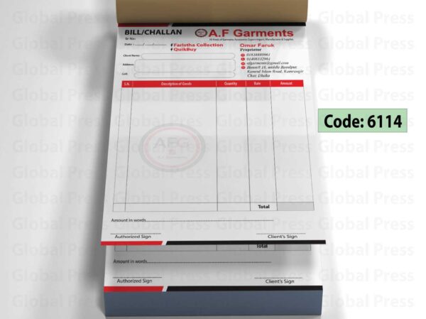 clothing shop bill book